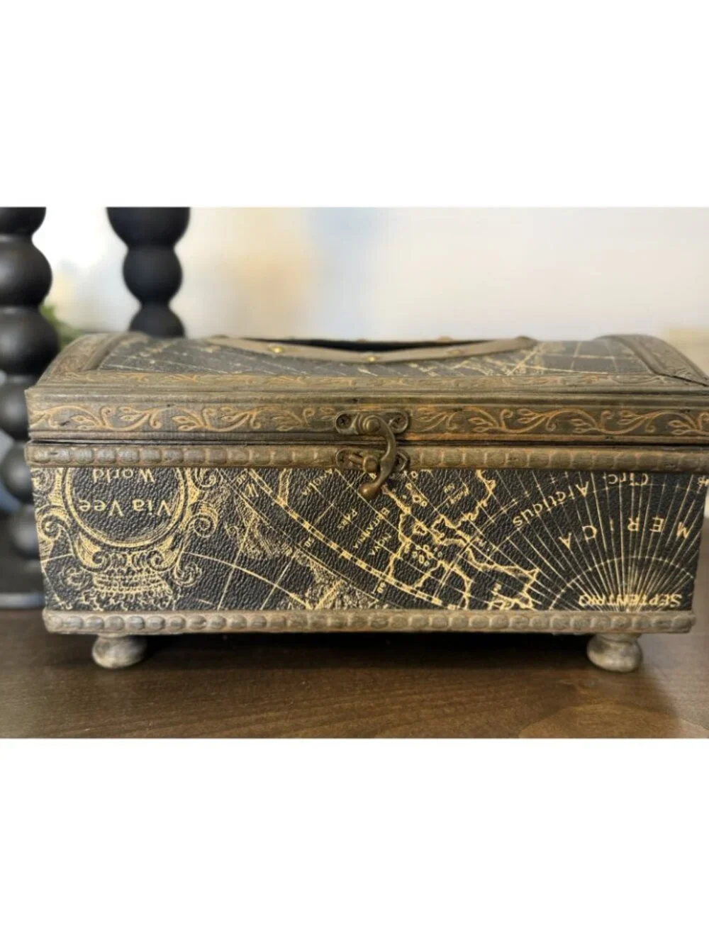 Vintage Metal Nautical Themed Tissue Box- Storage Box